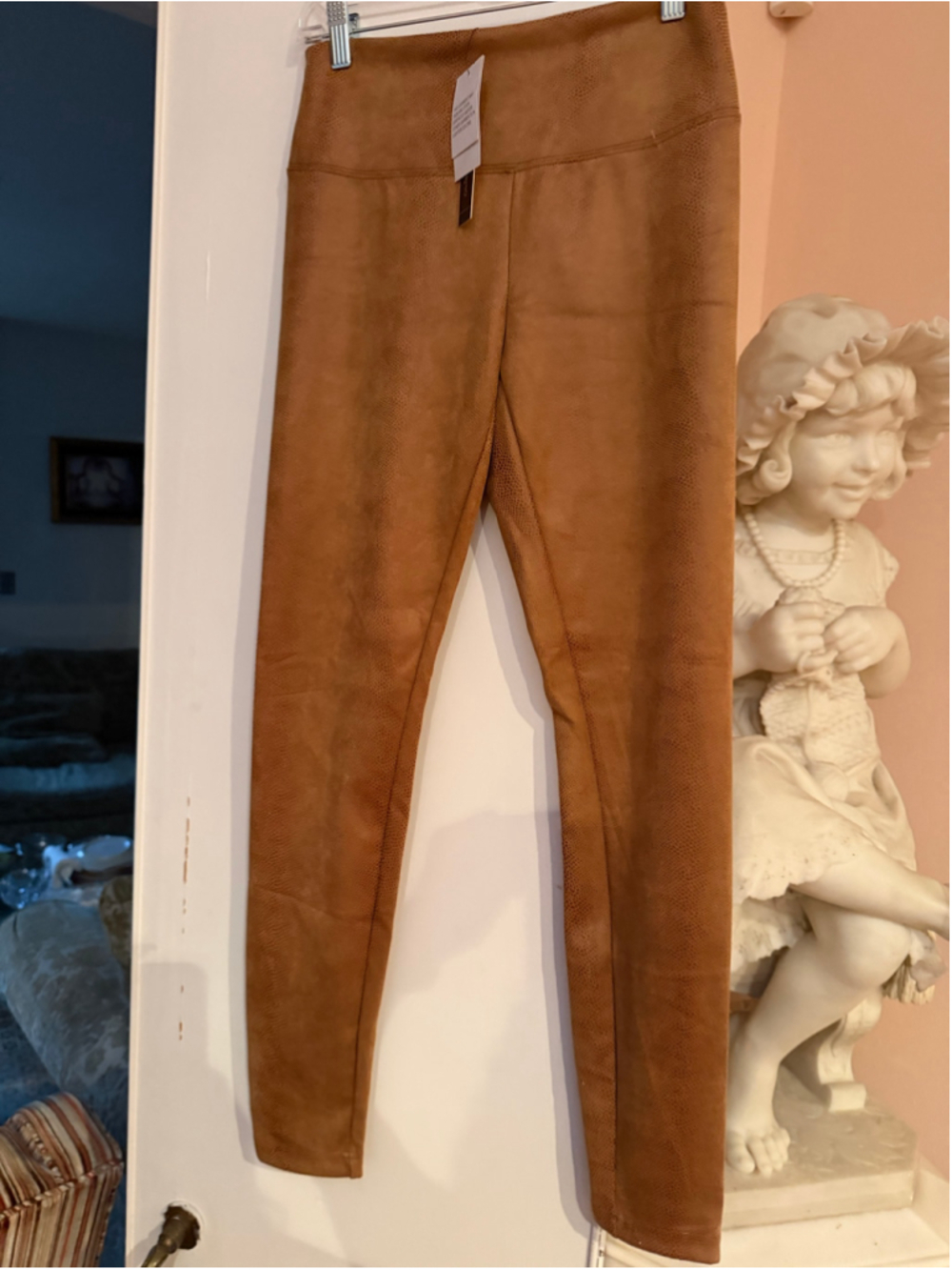 Catherine Malandrino Tan faux leather leggings with textured surface size XS